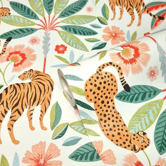 Tropical Cats Wallpaper - Multicolor
