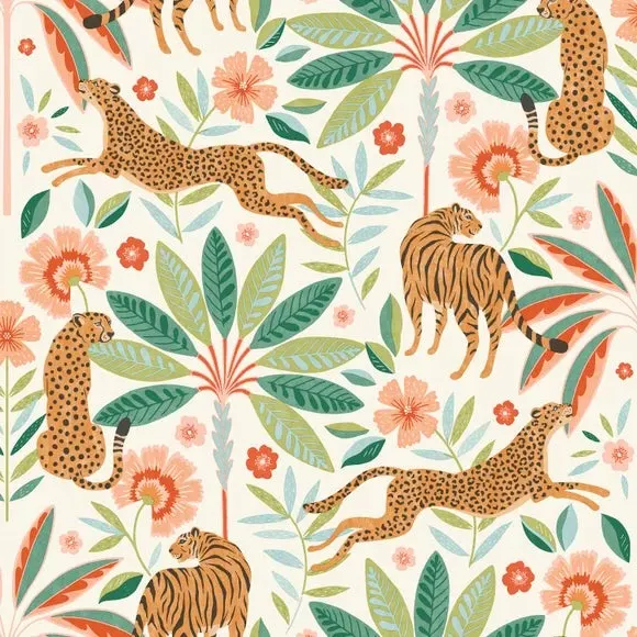Tropical Cats Wallpaper - Multicolor