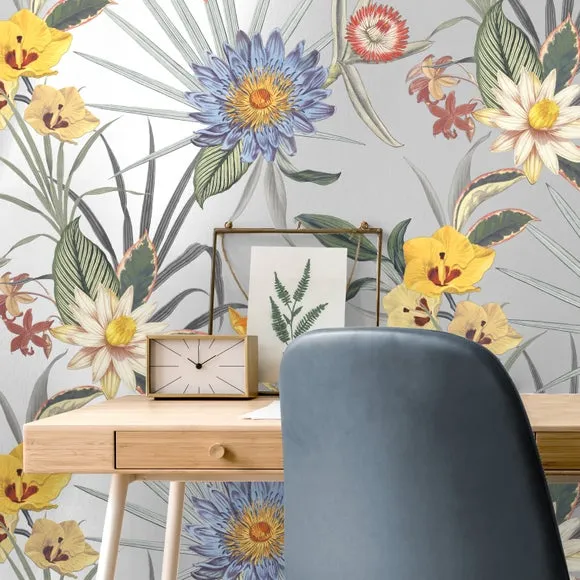Tropical Floral Wallpaper - Blue