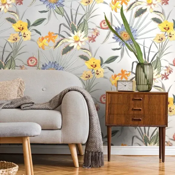 Tropical Floral Wallpaper - Blue image