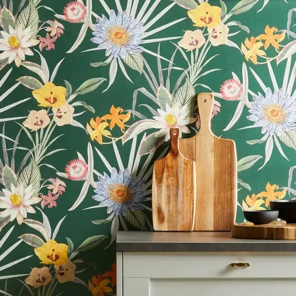 Tropical Floral Wallpaper - Green