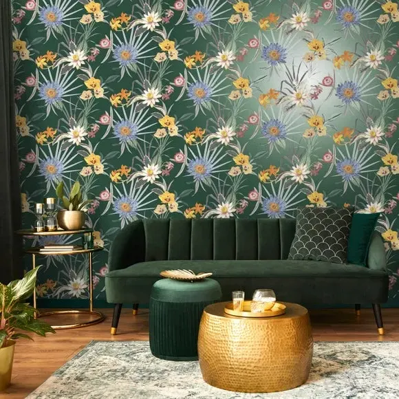 Tropical Floral Wallpaper - Green