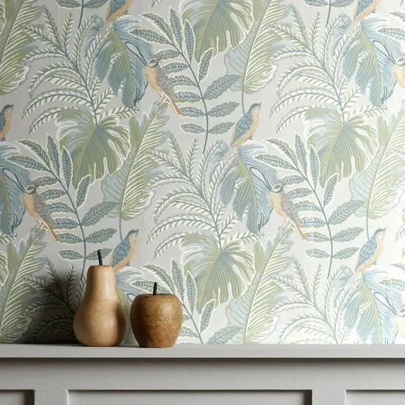 Tropical Floral Wallpaper - Grey