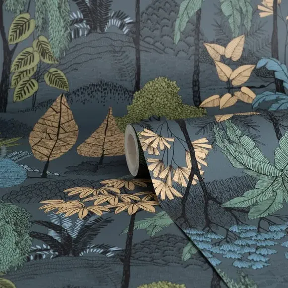 Tropical Island Wallpaper - Navy