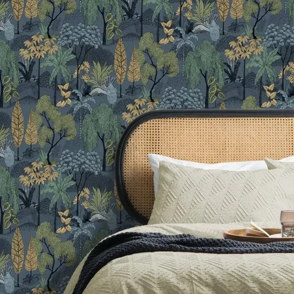 Tropical Island Wallpaper - Navy