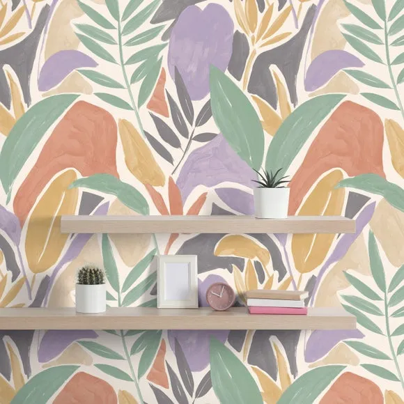 Tropical Leaf Wallpaper - Multicolor, Paper image