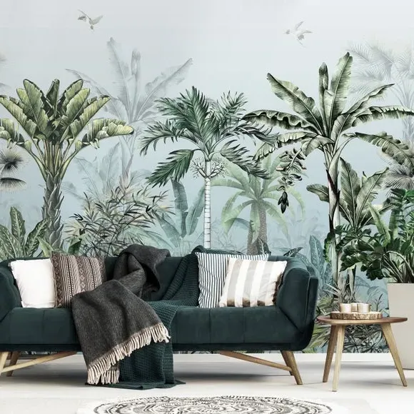 Tropical Oasis Wall Mural - Mineral, Non-Woven