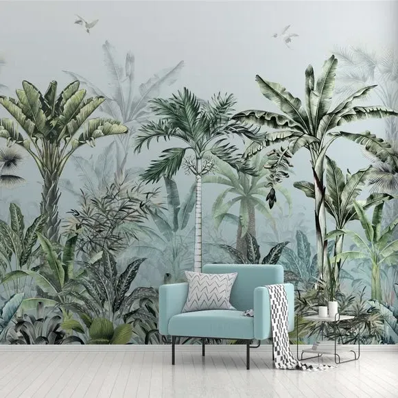 Tropical Oasis Wall Mural - Mineral, Non-Woven image