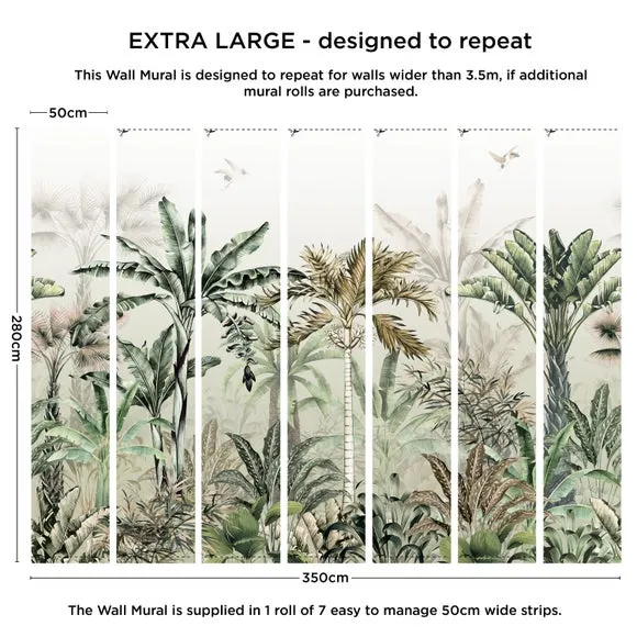 Tropical Oasis Wall Mural - Sage, Non-Woven