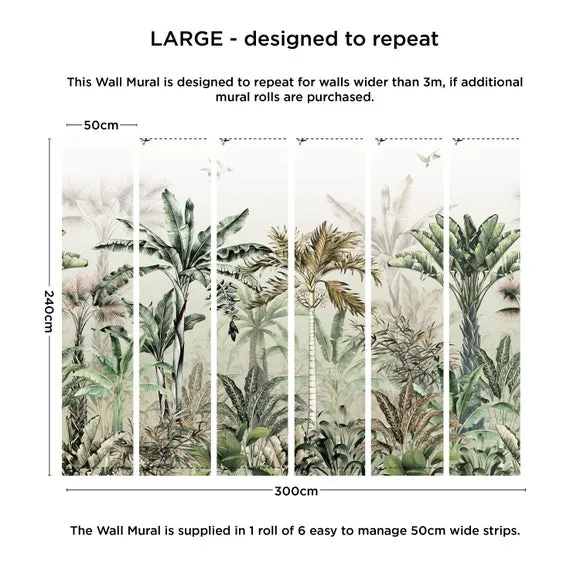 Tropical Oasis Wall Mural - Sage, Non-Woven