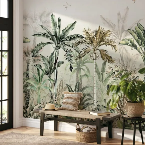 Tropical Oasis Wall Mural - Sage, Non-Woven