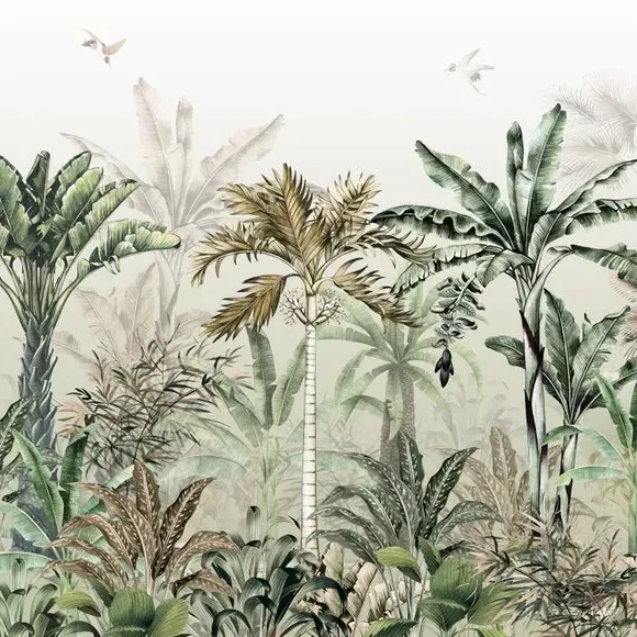 Tropical Oasis Wall Mural - Sage, Non-Woven
