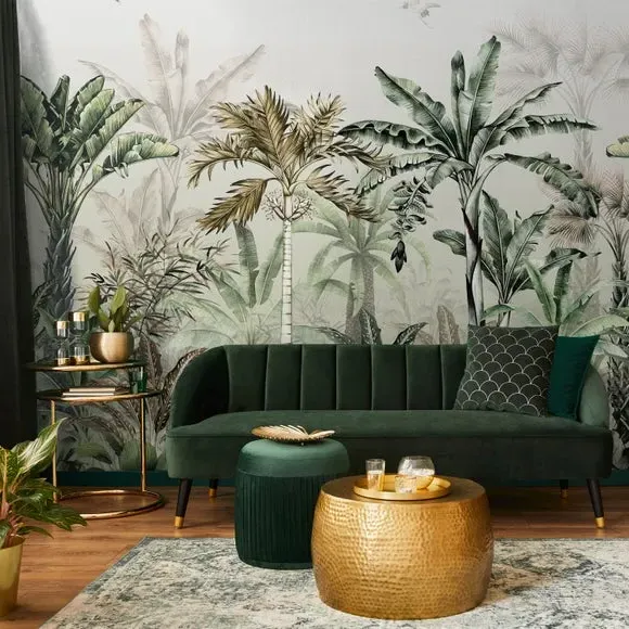 Tropical Oasis Wall Mural - Sage, Non-Woven