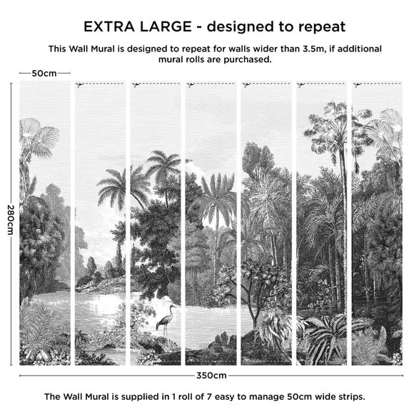 Tropical Wall Mural with Etched Effect - Black