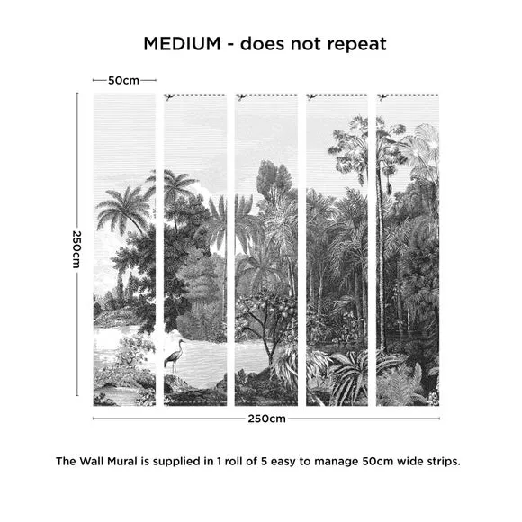 Tropical Wall Mural with Etched Effect - Black
