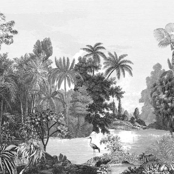 Tropical Wall Mural with Etched Effect - Black