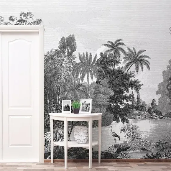 Tropical Wall Mural with Etched Effect - Black image