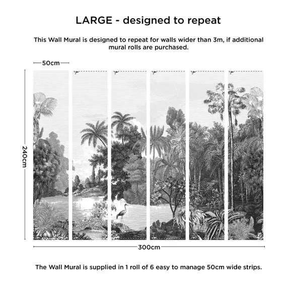 Tropical Wall Mural with Etched Effect - Black/White