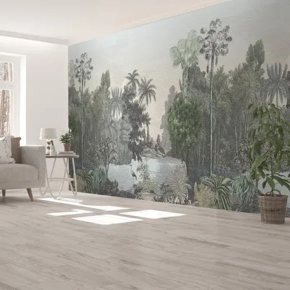 Tropical Wall Mural with Etched Effect - Green