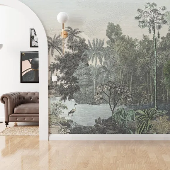 Tropical Wall Mural with Etched Effect - Green