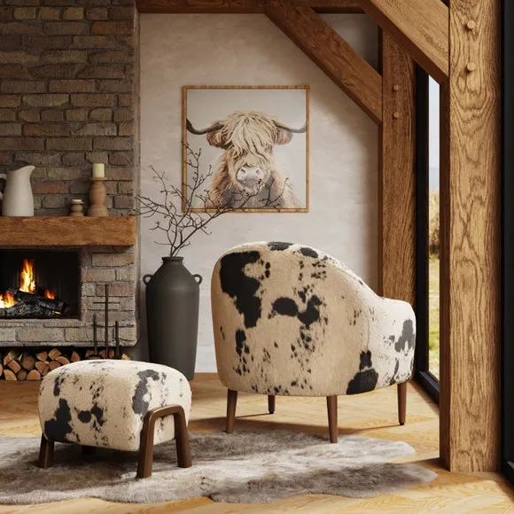 Tub Chair with Curved Arms - Faux Cow Print