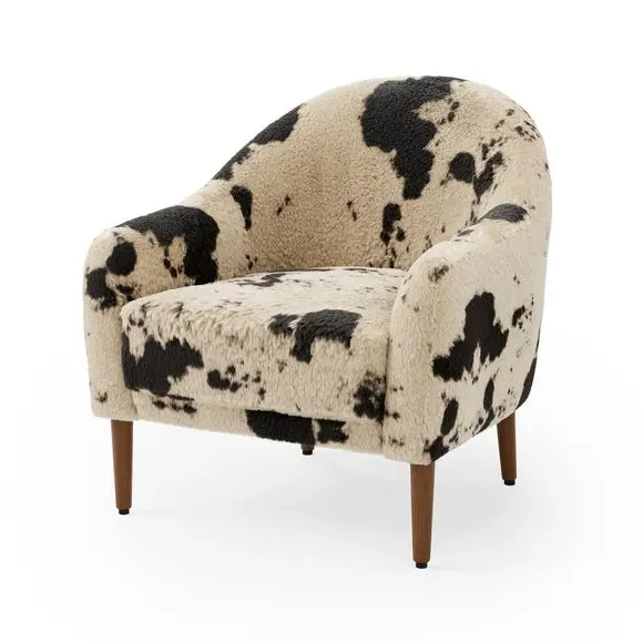 Tub Chair with Curved Arms - Faux Cow Print