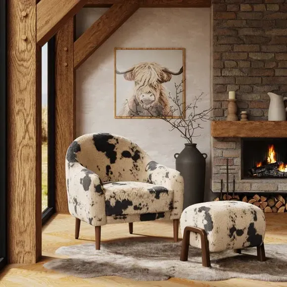 Tub Chair with Curved Arms - Faux Cow Print image