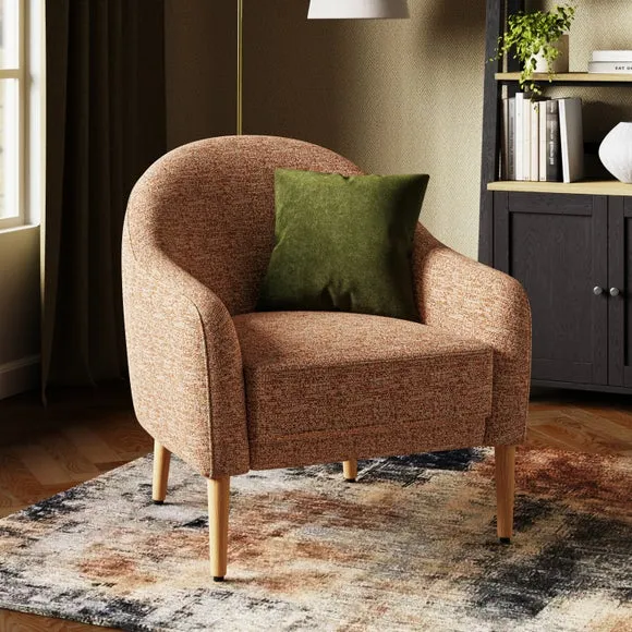 Tub Chair with Foam Seat - Orange, Boucle