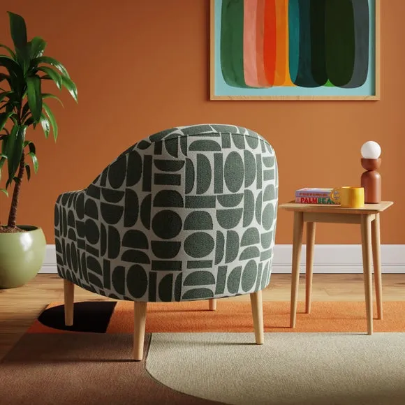 Tub Chair with Geometric Print - Teal, Fabric