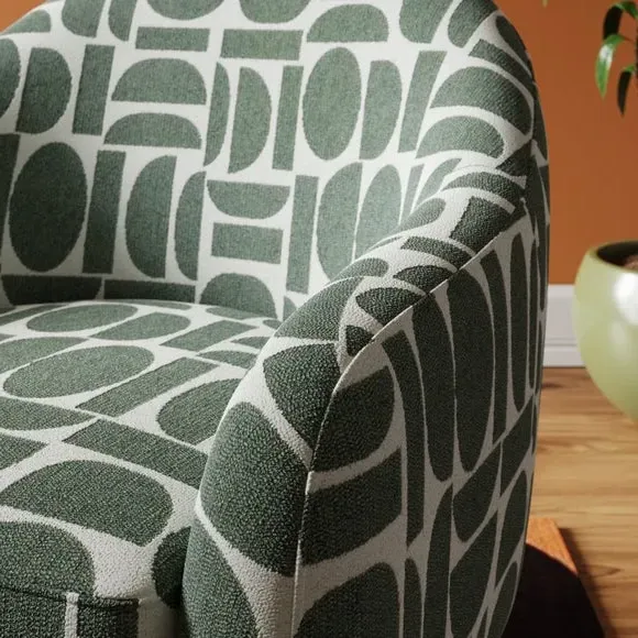 Tub Chair with Geometric Print - Teal, Fabric