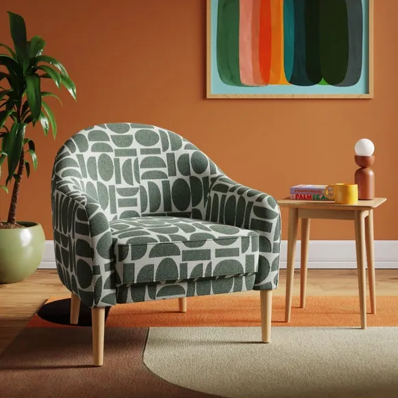 Tub Chair with Geometric Print - Teal, Fabric