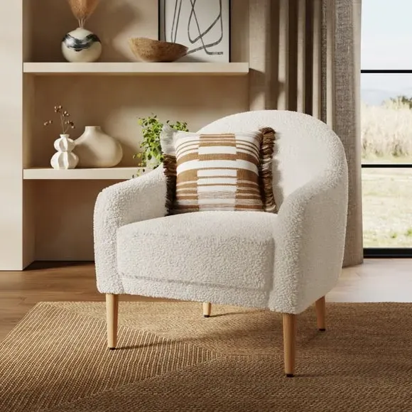 Tub Chair with Sherpa Upholstery - Ivory image