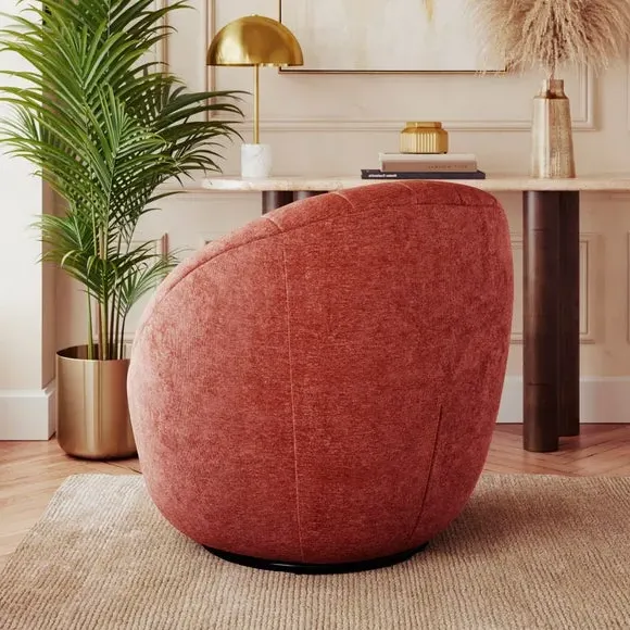 Tub Swivel Chair with Pleated Design - Orange
