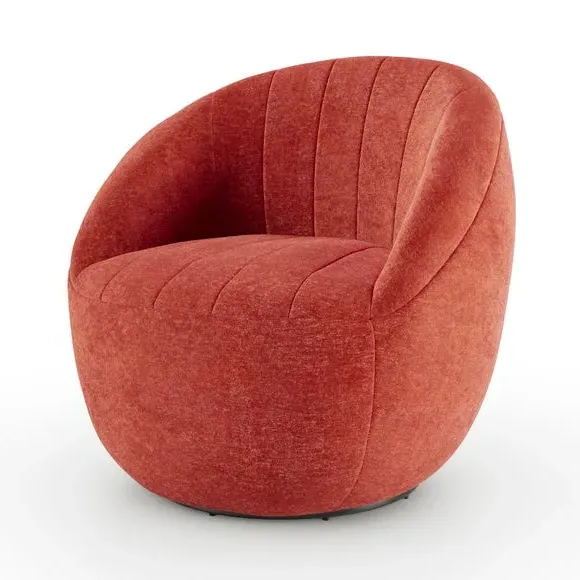 Tub Swivel Chair with Pleated Design - Orange