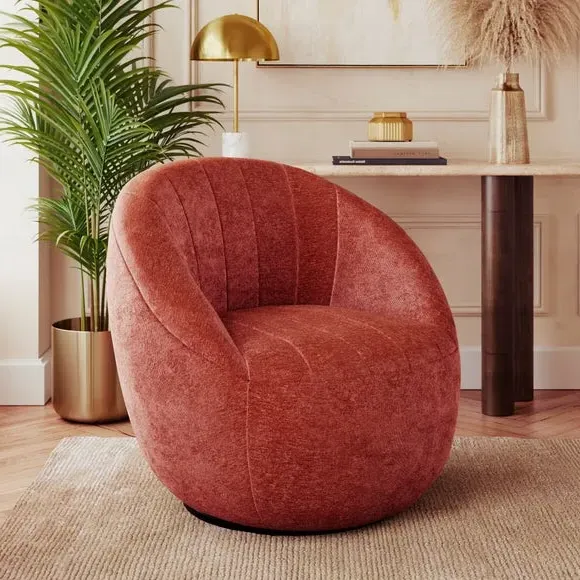 Tub Swivel Chair with Pleated Design - Orange image