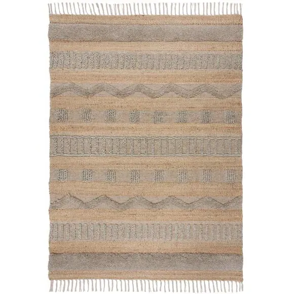 Tufted Area Rug with Tassels - Grey, Jute