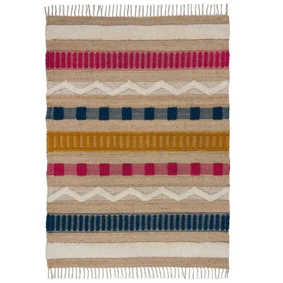 Tufted Area Rug with Tassels - Multi, Jute