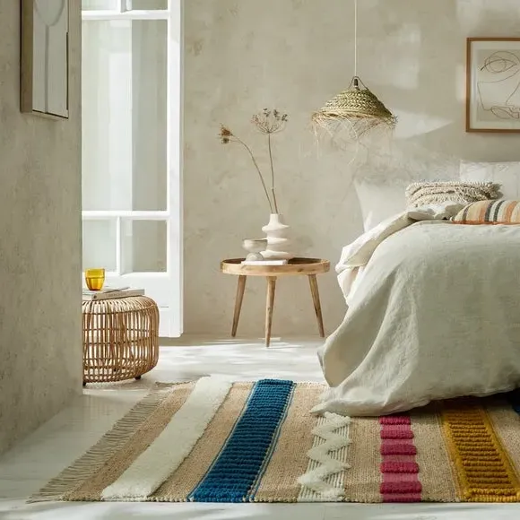 Tufted Area Rug with Tassels - Multi, Jute