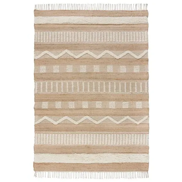 Tufted Area Rug with Tassels - Natural, Jute