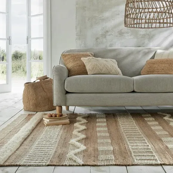 Tufted Area Rug with Tassels - Natural, Jute
