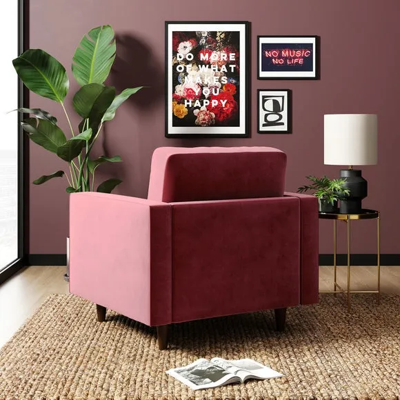 Tufted Armchair with Tapered Legs - Mulberry, Velvet