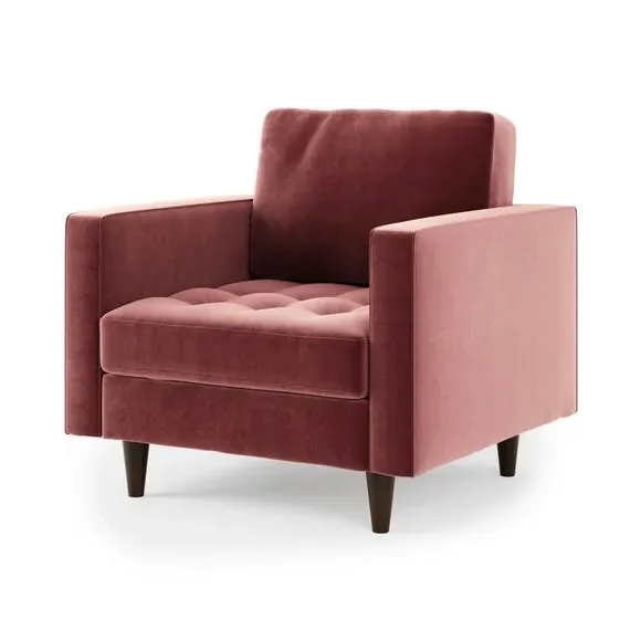 Tufted Armchair with Tapered Legs - Mulberry, Velvet