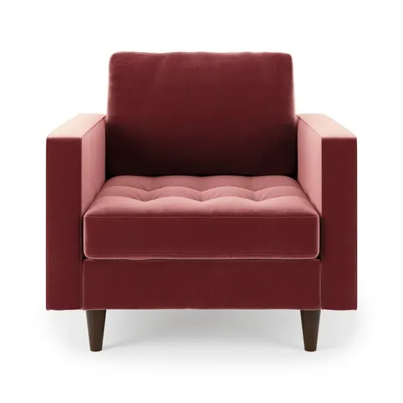 Tufted Armchair with Tapered Legs - Mulberry, Velvet