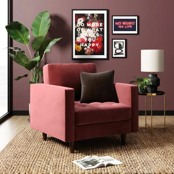 Tufted Armchair with Tapered Legs - Mulberry, Velvet