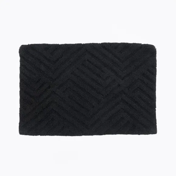 Tufted Bath Mat with Geometric Design - Black