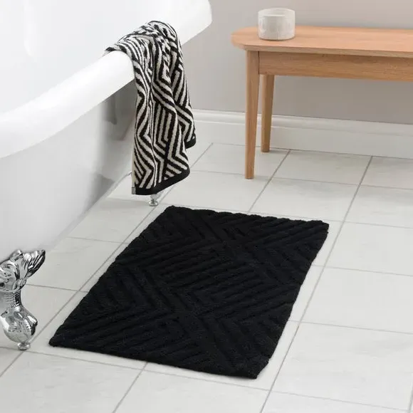 Tufted Bath Mat with Geometric Design - Black image