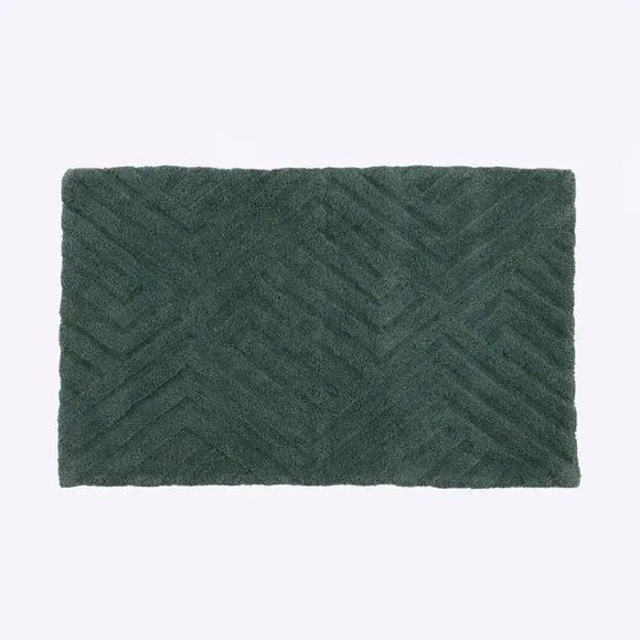 Tufted Bath Mat with Geometric Design - Green