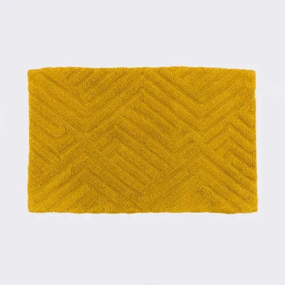Tufted Bath Mat with Geometric Design - Mustard