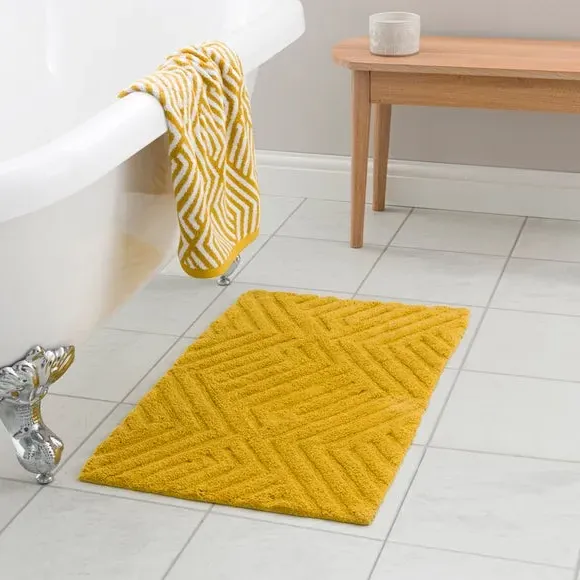 Tufted Bath Mat with Geometric Design - Mustard