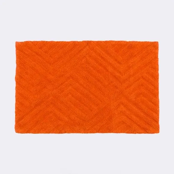 Tufted Bath Mat with Geometric Design - Orange